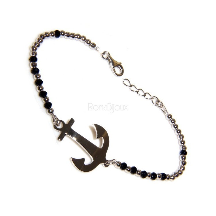 RMB|Bracciale rosario uomo in Argento 925 con immagine madonnina , croce convessa e cristallo nero . Mis 17,00 - 22,00