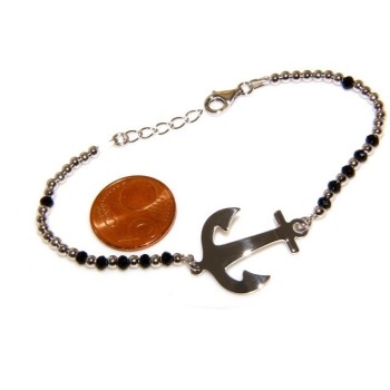 RMB|Bracciale rosario uomo in Argento 925 con immagine madonnina , croce convessa e cristallo nero . Mis 17,00 - 22,00