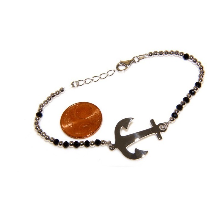 RMB|Bracciale rosario uomo in Argento 925 con immagine madonnina , croce convessa e cristallo nero . Mis 17,00 - 22,00