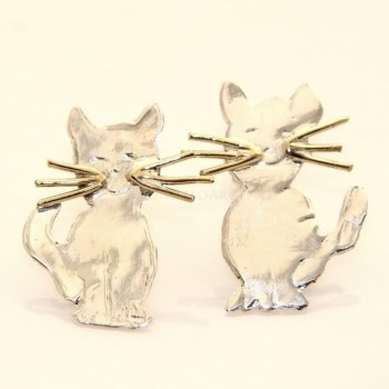 RMB|argento 925 : orecchini GATTO gattini donna HAND MADE Massiccio argento 925 baffi lam oro