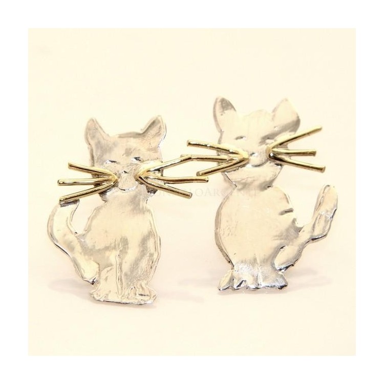 RMB|argento 925 : orecchini GATTO gattini donna HAND MADE Massiccio argento 925 baffi lam oro