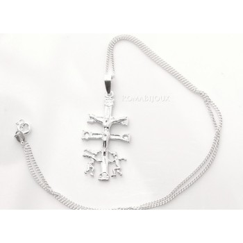 RMB|ARGENTO 925 Ciondolo Croce di Caravaca (Cruz de Caravaca) con Catena per uomo e donna