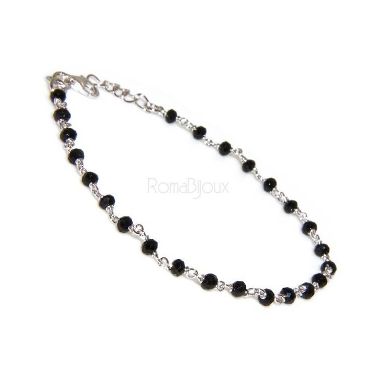 RMB|Bracciale rosario uomo in Argento 925 con immagine madonnina , croce convessa e cristallo nero . Mis 17,00 - 22,00