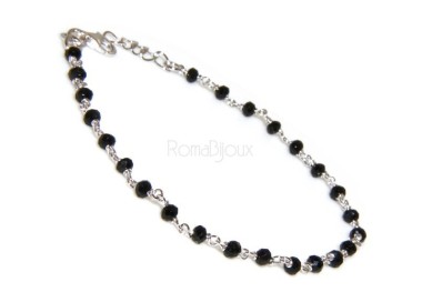 RMB|Bracciale rosario uomo in Argento 925 con immagine madonnina , croce convessa e cristallo nero . Mis 17,00 - 22,00