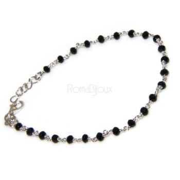 RMB|NALBORI Bracciale rosario uomo in Argento 925 con immagine madonnina , croce convessa e cristallo nero . Mis 17,00 - 22,00