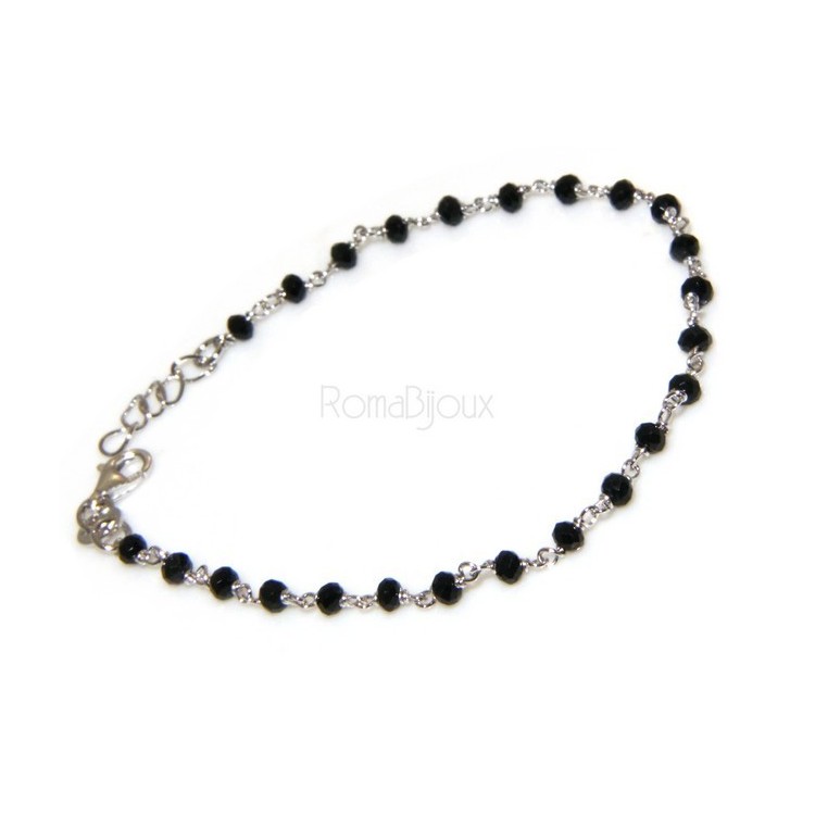 RMB|NALBORI Bracciale rosario uomo in Argento 925 con immagine madonnina , croce convessa e cristallo nero . Mis 17,00 - 22,00