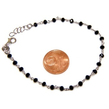 RMB|Bracciale rosario uomo in Argento 925 con immagine madonnina , croce convessa e cristallo nero . Mis 17,00 - 22,00