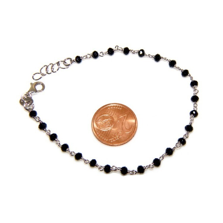 RMB|Bracciale rosario uomo in Argento 925 con immagine madonnina , croce convessa e cristallo nero . Mis 17,00 - 22,00