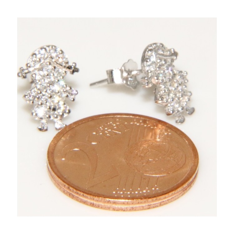 RMB|Argento 925 : orecchini donna ragazza bambina stud cavallo a dondolo pave' di zirconi bianchi