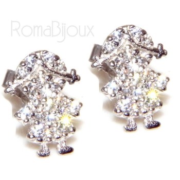 RMB|Argento 925 : orecchini donna ragazza bambina stud cavallo a dondolo pave' di zirconi bianchi