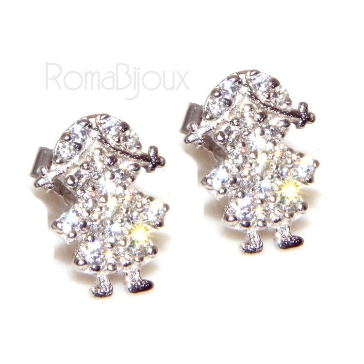 RMB|Argento 925 : orecchini donna ragazza bambina stud cavallo a dondolo pave' di zirconi bianchi