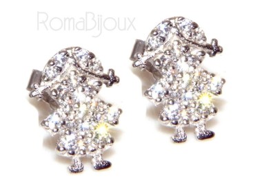 RMB|Argento 925 : orecchini donna ragazza bambina stud cavallo a dondolo pave' di zirconi bianchi