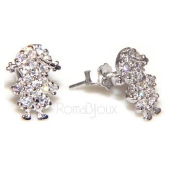 RMB|Argento 925 : orecchini donna ragazza bambina stud cavallo a dondolo pave' di zirconi bianchi