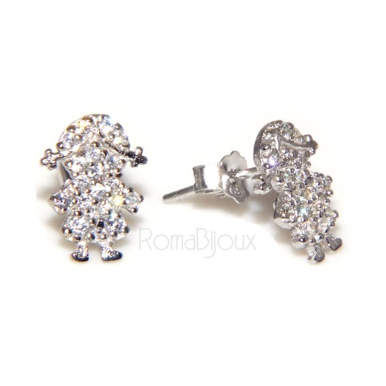 RMB|Argento 925 : orecchini donna ragazza bambina stud cavallo a dondolo pave' di zirconi bianchi