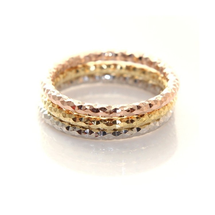 RMB|Argento 925 Italiano : anello microfusione 3 colori (oro bianco giallo rosa) diamantato mis 16 o 18