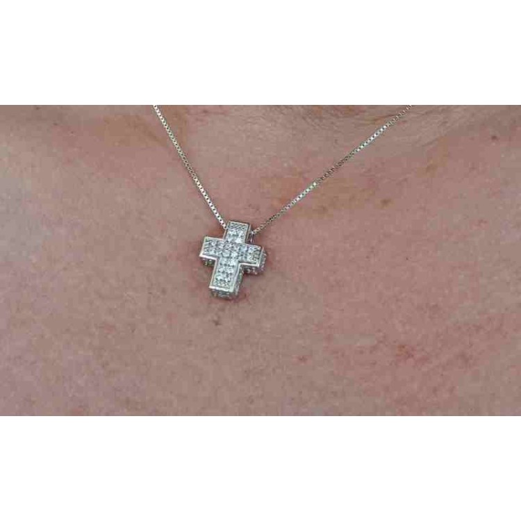 RMB|Collana Collier uomo donna argento 925 croce 3D a pavè di zirconi marca nalbori oro bianco