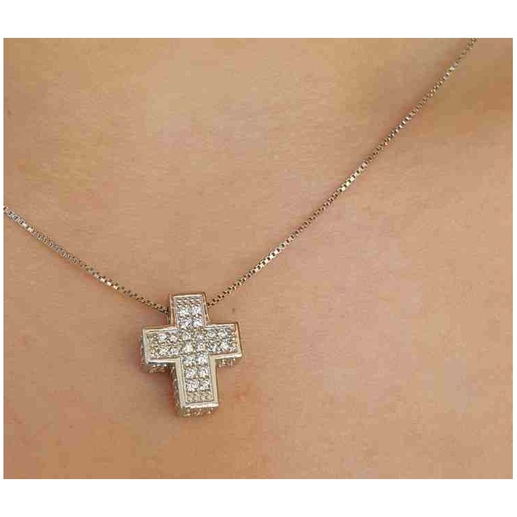 RMB|Collana Collier uomo donna argento 925 croce 3D a pavè di zirconi
