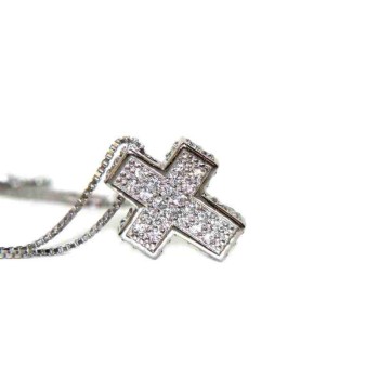 RMB|Collana Collier uomo donna argento 925 croce 3D a pavè di zirconi marca nalbori oro bianco