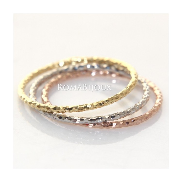 RMB|Argento 925 Italiano : anello fusione 3 colori (oro bianco giallo rosa) diamantato mis 16 o 14