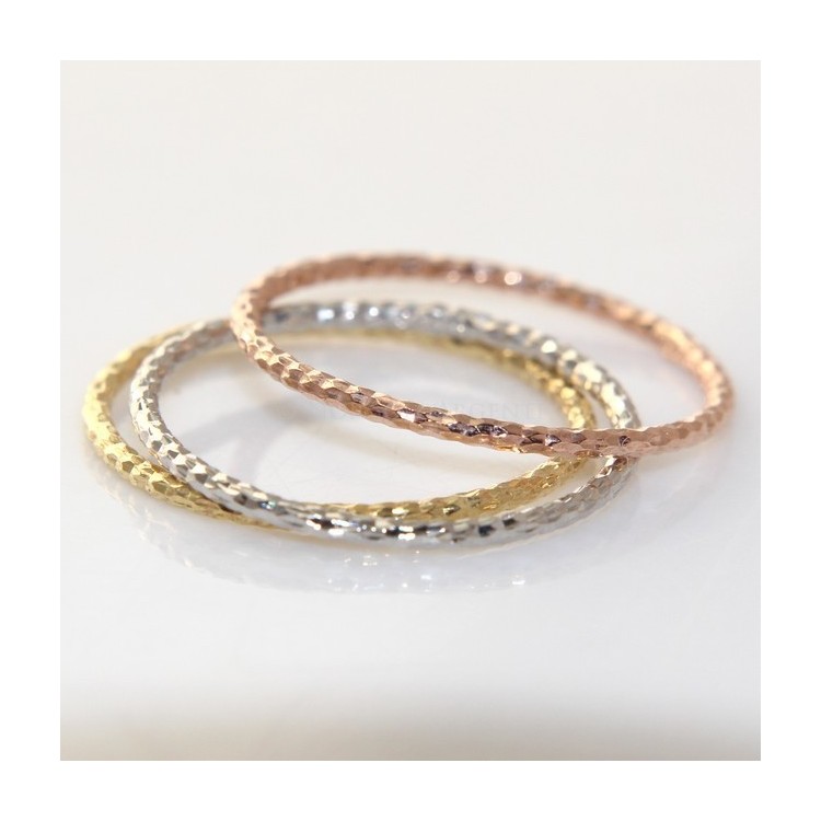 RMB|Argento 925 Italiano : anello fusione 3 colori (oro bianco giallo rosa) diamantato mis 16 o 14