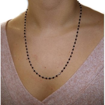 RMB|Collana uomo donna Argento 925 Con cristallo nero 3,5 mm lavorazione rosario marsigliese fatta a mano 60+5