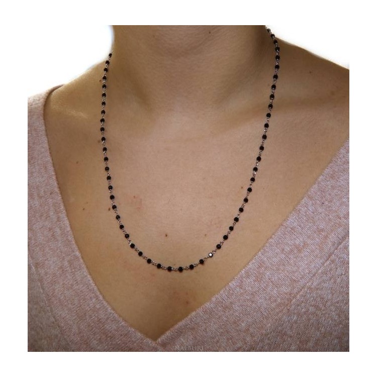 RMB|Collana uomo donna Argento 925 Con cristallo nero 3,5 mm lavorazione rosario marsigliese fatta a mano 60+5