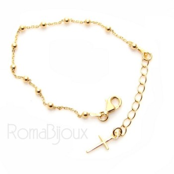 RMB|Bracciale rosario uomo o donna in Argento 925 croce liscia rod Oro bianco palline 4 mm mis 17