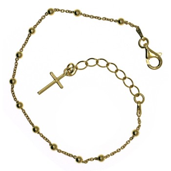 RMB|Bracciale rosario uomo o donna in Argento 925 croce liscia rod Oro giallo 16,50 - 20 cm