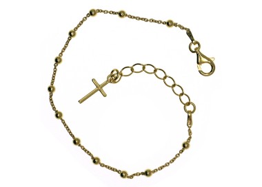 RMB|Bracciale rosario uomo o donna in Argento 925 croce liscia rod Oro giallo 16,50 - 20 cm