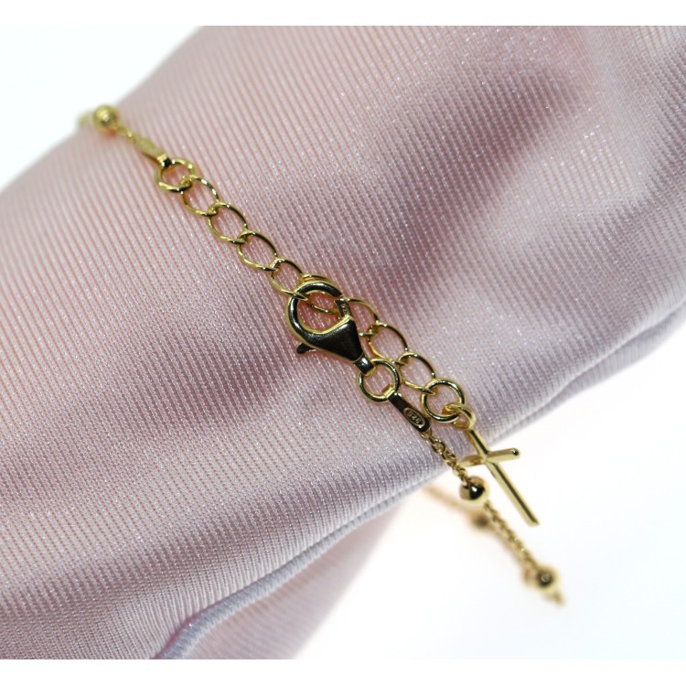 RMB|Rosary bracelet man or woman in 925 sterling silver cross smooth rod Yellow gold from 16.50 to 20 cm