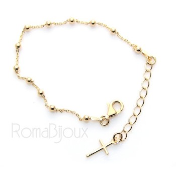 RMB|Bracciale rosario uomo o donna in Argento 925 croce liscia rod Oro bianco palline 4 mm mis 17