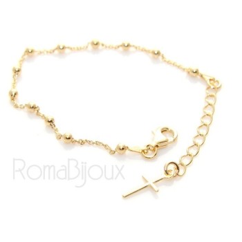 RMB|Bracciale rosario uomo o donna in Argento 925 croce liscia rod Oro bianco palline 4 mm mis 17