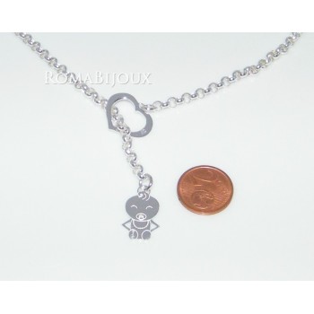 RMB|ARGENTO 925 catena collana saliscendi rolo' con cuore aperto e neonato bebe'