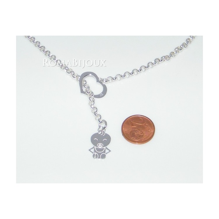 RMB|ARGENTO 925 catena collana saliscendi rolo' con cuore aperto e neonato bebe'