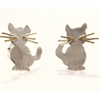 RMB|argento 925 : orecchini GATTO gattini donna HAND MADE Massiccio argento 925 baffi lam oro