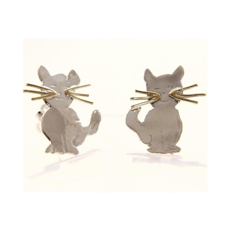 RMB|argento 925 : orecchini GATTO gattini donna HAND MADE Massiccio argento 925 baffi lam oro