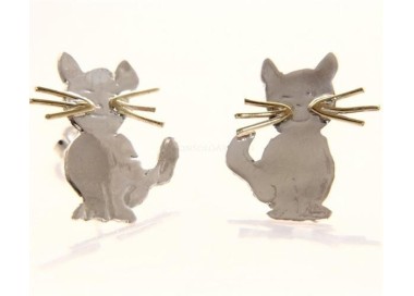 RMB|argento 925 : orecchini GATTO gattini donna HAND MADE Massiccio argento 925 baffi lam oro