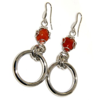 RMB|Orecchini corallo rosso Argento 925 con pendenti a cerchio