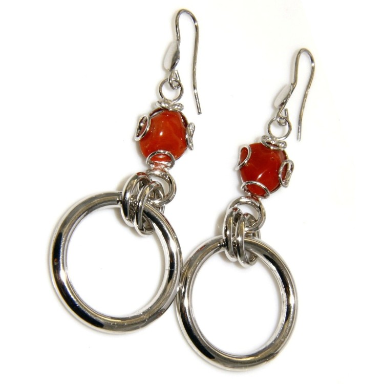 RMB|Orecchini corallo rosso Argento 925 con pendenti a cerchio