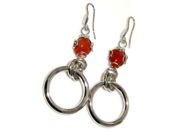 RMB|Orecchini corallo rosso Argento 925 con pendenti a cerchio