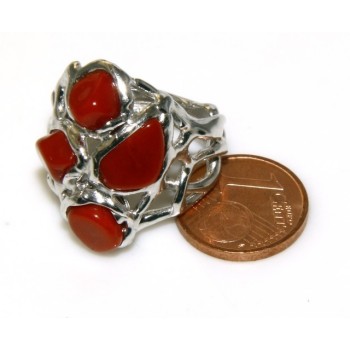 RMB|Argento 925 : Anello donna regolabile realizzato a mano con stella di corallo rosso naturale