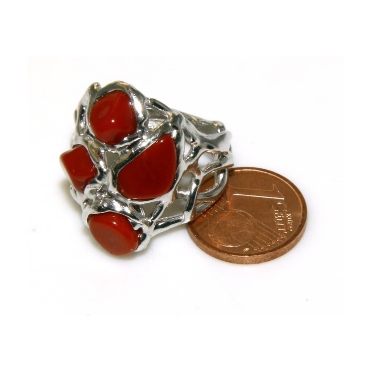 RMB|925: woman adjustable ring handmade with natural red coral star