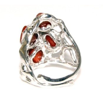 RMB|Argento 925 : Anello donna regolabile realizzato a mano con stella di corallo rosso naturale