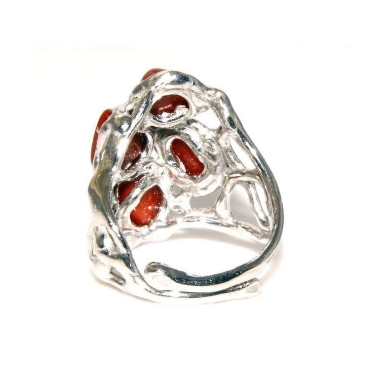 RMB|Argento 925 : Anello donna regolabile realizzato a mano con stella di corallo rosso naturale