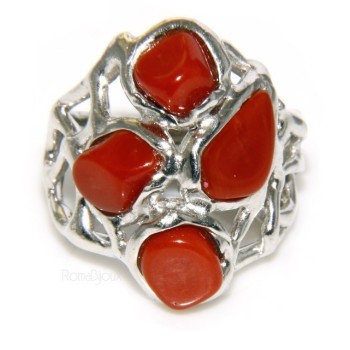 RMB|925: woman adjustable ring handmade with natural red coral star