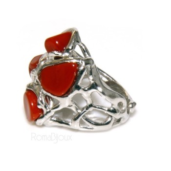 RMB|Argento 925 : Anello donna regolabile realizzato a mano con stella di corallo rosso naturale