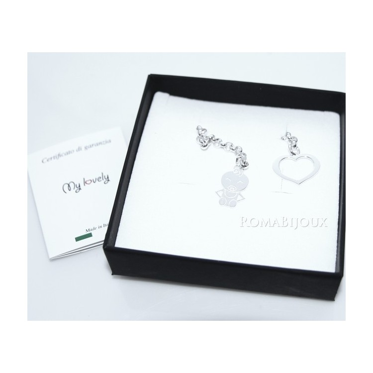 RMB|ARGENTO 925 catena collana saliscendi rolo' con cuore aperto e neonato bebe'