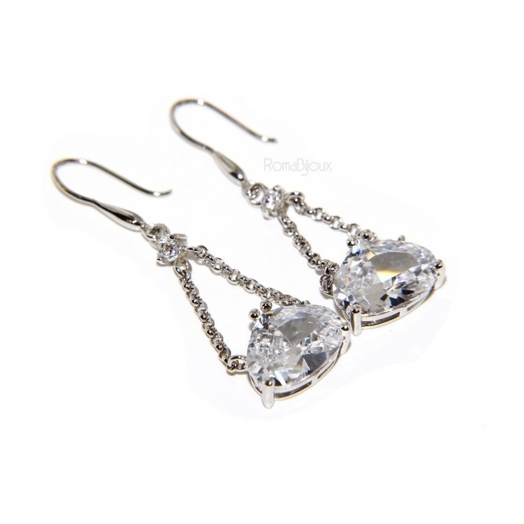 RMB|925 Rhodium-plated earrings with chains and pendants large zircon
