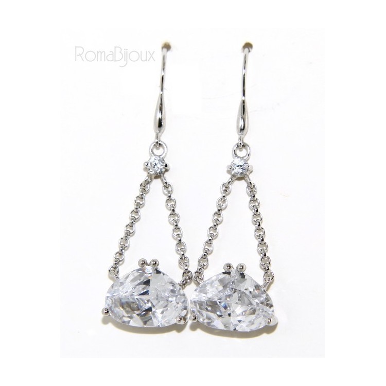 RMB|925 Rhodium-plated earrings with chains and pendants large zircon