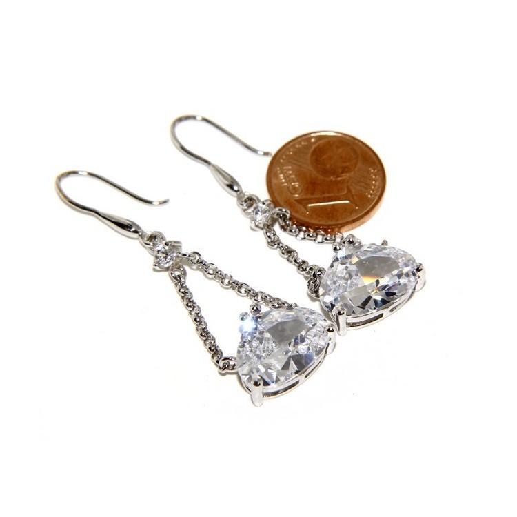 RMB|Argento 925 Rodiato : Orecchini con ciondoli di catenelle e grande zircone
